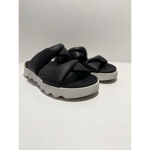 Sorel Woman's Shoes Sandals Viibe Twist Slide Black White Summer Size 8
